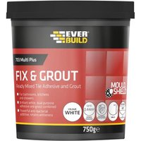 Black and red Everbuild Sika tile adhesive tub, 3.75Kg, labeled "Fix & Grout," with mold shield icon.