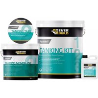 Everbuild Sika Aquaseal Wet Room Kit with black and white buckets, teal labels, and a small white bottle.