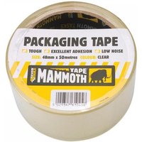 Clear Everbuild Sika packaging tape, 48mm x 50m, with yellow and black label, featuring "Mammoth" branding.