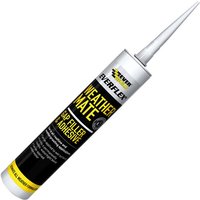White Everbuild Sika Weather Mate 295ml tube with pointed nozzle, black and yellow label detailing gap filler and adhesive.