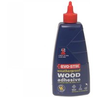 Evo-Stik 30615823 Wood Glue Exterior 500ml, blue bottle with red nozzle, weatherproof adhesive label.