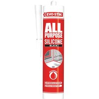 Red tube of Evo-stik All Purpose Flexible Silicone Sealant with white nozzle and bold white text.
