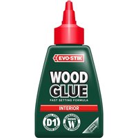 Evo-stik Resin Wood Adhesive, green bottle with red cap, labeled "Wood Glue" for interior use, fast setting formula.