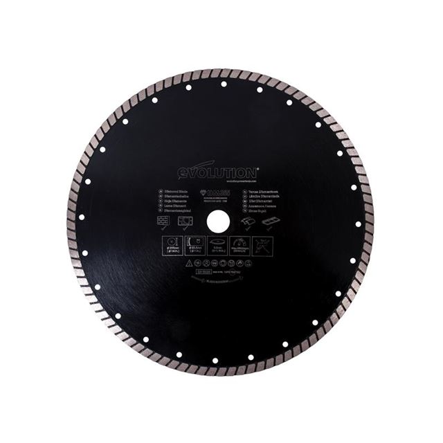 Black circular diamond blade with a segmented rim, featuring a silver edge and engraved branding and specifications on the surface, measuring 3 inches in diameter.