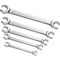 Facom 5 piece flare nut spanner set, silver, sizes 7-19mm, open-ended design with polished finish.