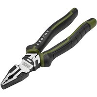 Black and green Draper Expert high leverage combination pliers with ergonomic handles and precision jaws.