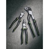 Black and green Draper high leverage pliers set with water pump pliers, featuring ergonomic grips and durable steel jaws.