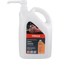 White TIMCO 4L hand cleaner jug with pump, red label, and image of hands being cleaned.