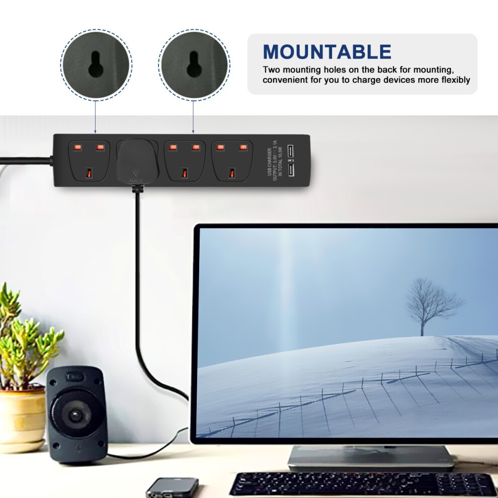 ExtraStar 13A 1m 4 Socket Black Unswitched Extension Lead with 2 USB Port - image 4