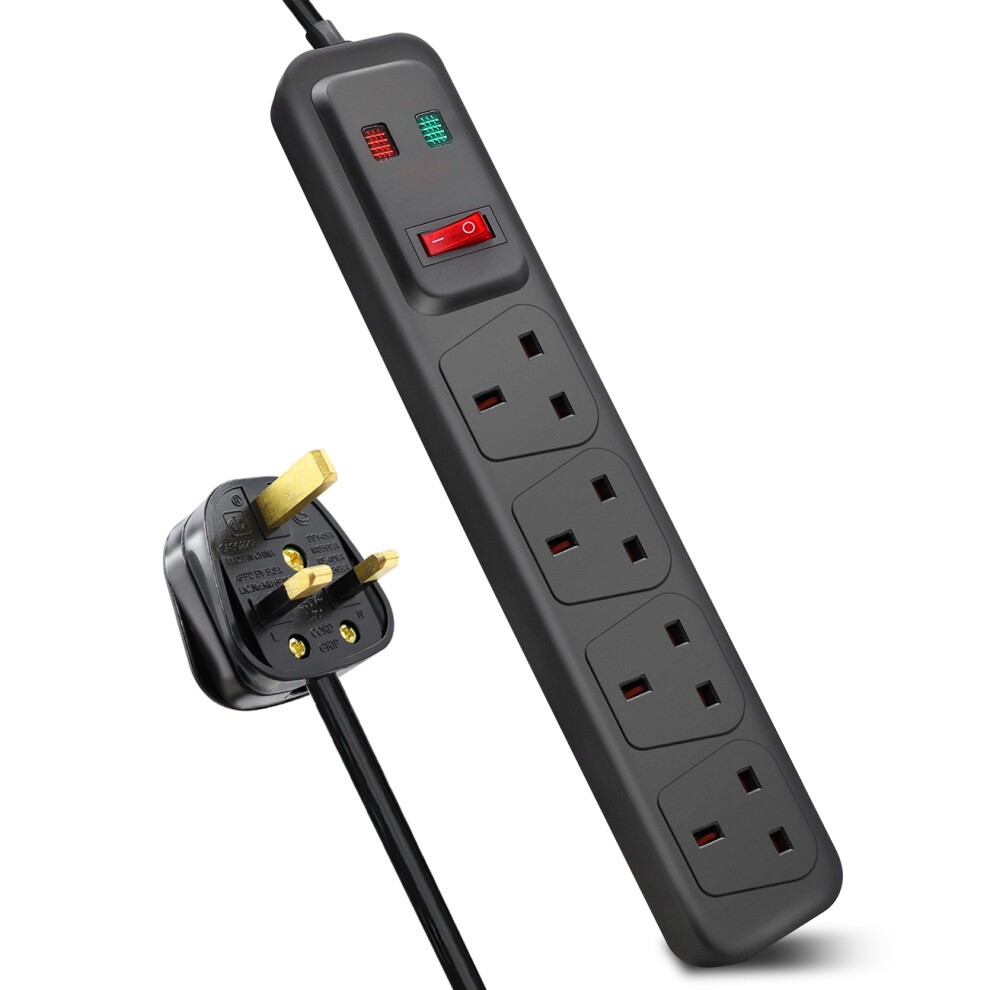 ExtraStar 4 Gang 13A Black Switched Surge Protected Extension Lead 5m - image 3