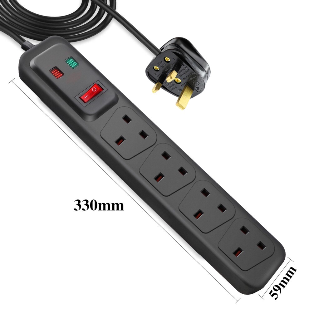 ExtraStar 4 Gang 13A Black Switched Surge Protected Extension Lead 5m - image 4