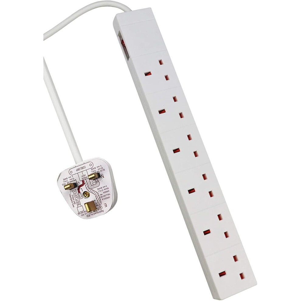 ExtraStar 6 Way 13A White Extension Lead with Switch 1m - image 2