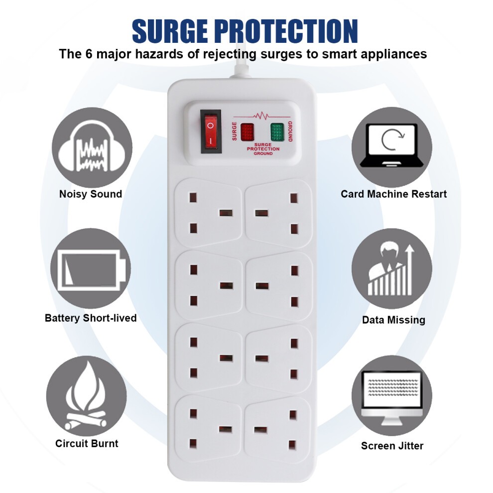 ExtraStar 8 Gang 13A White Switched Surge-Protected Extension Lead 5m - image 2