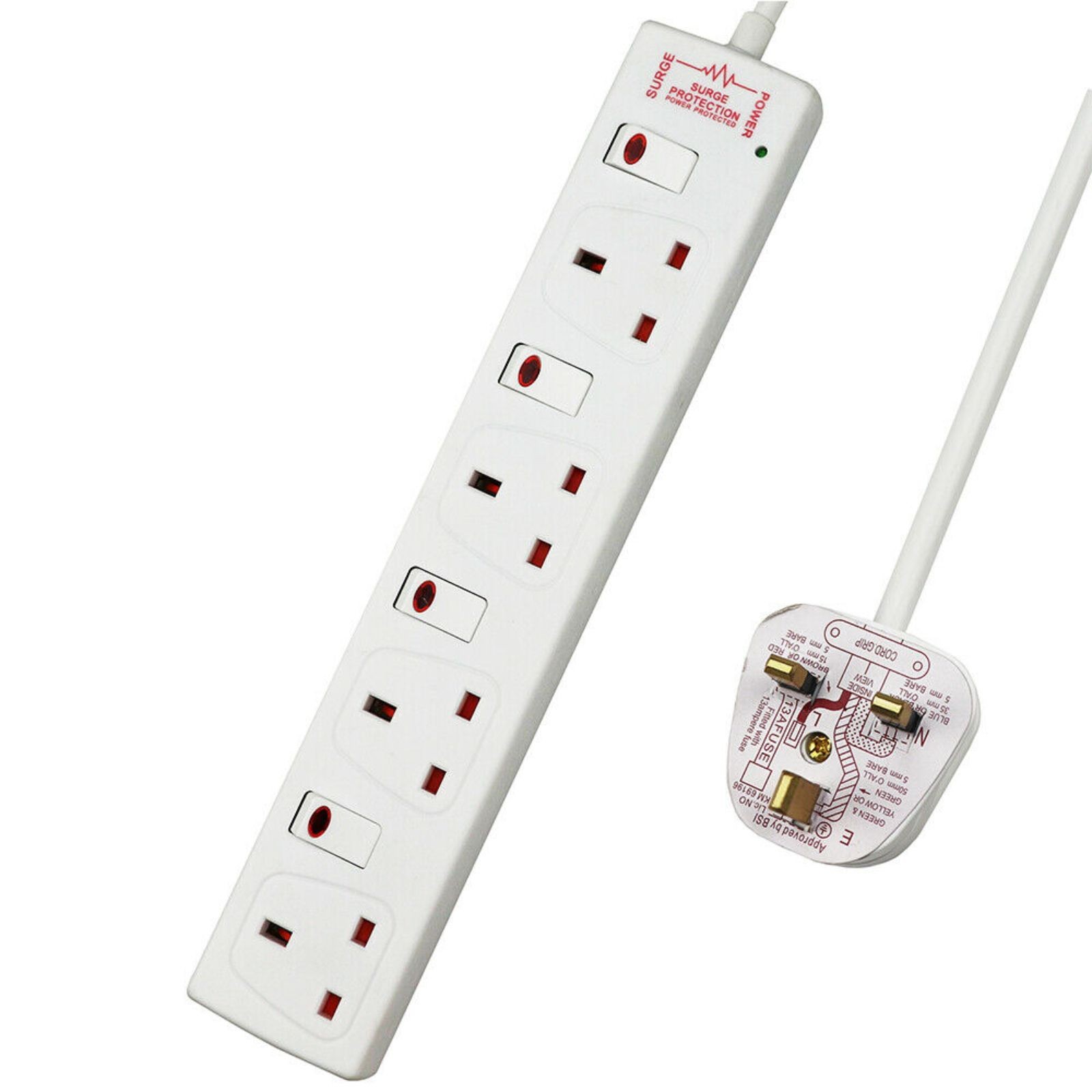 ExtraStar White 13A 1m 4 Socket Individually Switched Surge Protected Extension Lead - image 2