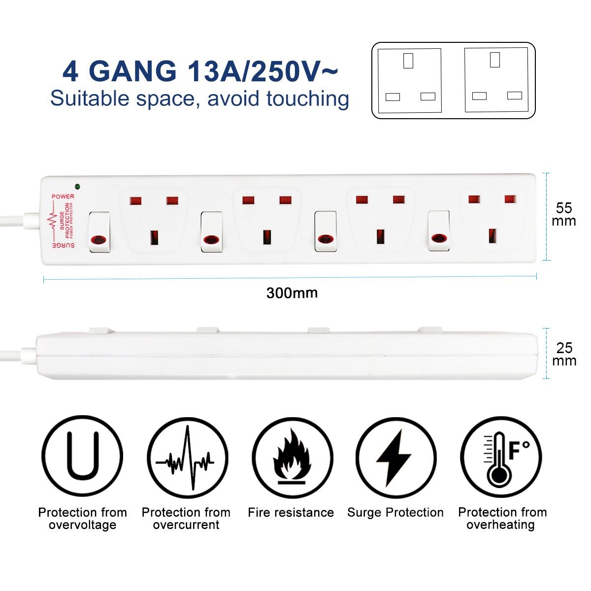 ExtraStar White 13A 1m 4 Socket Individually Switched Surge Protected Extension Lead - image 3