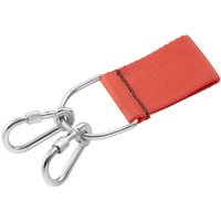 Facom metal ring with two 60mm stainless steel snap hooks attached to a red fabric loop.