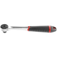 Facom J.161B compact ratchet, silver with black and red handle, round head, 3/8" drive, dust proof design.