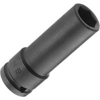 Black Facom long-reach impact socket, 28mm, with 1/2" drive, cylindrical shape, and hexagonal opening.