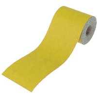 Yellow Faithfull sanding paper roll, 115mm x 5m, 80 grit, with aluminum oxide coating.