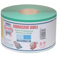 Green Faithfull sanding paper roll, 115mm x 50m, 120 grit, with aluminum oxide label.