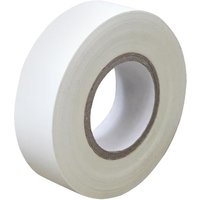White Faithfull PVC electrical tape roll, 19mm wide, 20m long, with a smooth finish and central cardboard core.