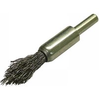 Faithfull wire end brush, 23mm pointed end, metallic handle, dense bristles for cleaning and polishing tasks.