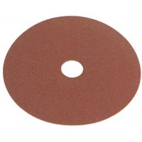 Brown circular resin bonded sanding disc with central hole, 115 x 22mm, coarse grit, pack of 25 by Faithfull.