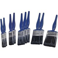 Faithfull 10 Piece Synthetic Utility Paint Brush Set with blue handles and black bristles in various sizes.