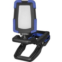 Black and blue Faithfull 10w Power Plus rechargeable LED clip light with adjustable clamp base.