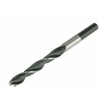 Faithfull 4mm lip and spur wood drill bit, silver and black with spiral flutes and pointed tip.