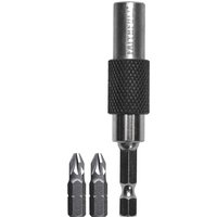 Faithfull 15° Flexi Bit Holder, silver with black grip, includes two screwdriver bits.