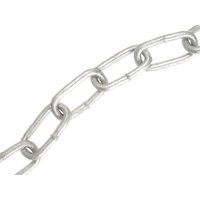 Galvanised chain link reel, 4mm thickness, 30m length, silver finish, by Faithfull, max load 120kg.