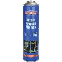Blue Faithfull 2350 gas cartridge, 350g, with red logo and images of usage on label.
