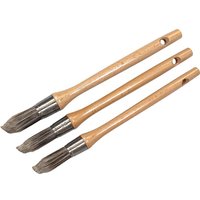 Three Faithfull pointed synthetic paint brushes with wooden handles and metal ferrules.