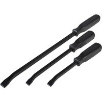 Black Faithfull 3 Piece Pry Bar Set with flat chisel ends and ergonomic black handles in varying lengths.