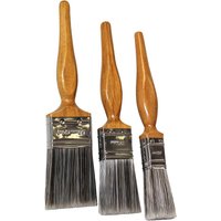 Set of three Faithfull synthetic paint brushes with wooden handles and silver ferrules, varying in size.
