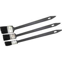 Faithfull 3 Piece Synthetic Radiator Paint Brush Set with long black handles and angled bristles for precision painting.