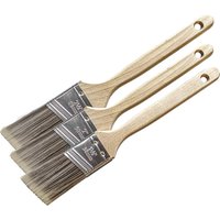 Three Faithfull synthetic sash brushes with wooden handles and metal ferrules.