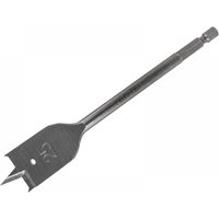 Faithfull 25mm flat bit with hex shank, sharp spade-shaped tip, and engraved logo on the blade.