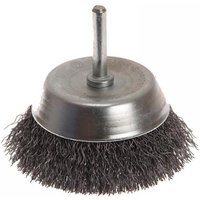Faithfull wire cup brush with 75mm diameter, 6mm shank, and 0.30mm wire bristles, featuring a metal cup design.
