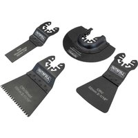 Faithfull 4 Piece OIS Oscillating Multi Tool Set with black blades, including scraper and saw attachments.
