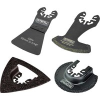 "Faithfull 4-piece black oscillating multi-tool tile cutting blades with varied shapes and grit edges"