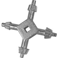 Faithfull 4 Way Drill Chuck Key, metallic cross-shaped tool with four different-sized gear heads.