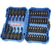Blue Faithfull 42 piece impact screwdriver bit set with organized black bits in a durable plastic case.