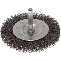 Faithfull wire brush 50mm with 6mm shank, dense circular bristles, metal center, ideal for cleaning and deburring.