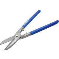 Faithfull straight tin snips 300mm with silver blades and blue rubber-coated handles.