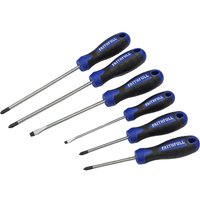 Faithfull 6 Piece Screwdriver Set with blue and black soft grip handles, includes flathead and Phillips screwdrivers.