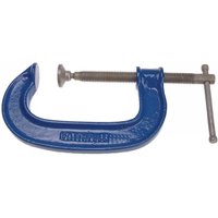 Blue Faithfull heavy-duty G-clamp, 150mm size, with a silver screw and handle.