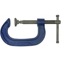 Blue Faithfull heavy-duty G-clamp, 75mm size, with silver screw and handle, robust construction.
