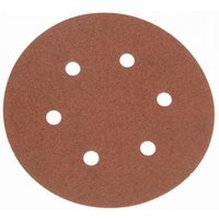 Brown Faithfull sanding disc, 150mm diameter, six holes, hook and loop backing, pack of 25, 60 grit.